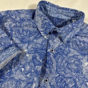 Robert Graham Shirt Men Small Blue Kepler Linen Blend Floral Button Flip Cuff SS